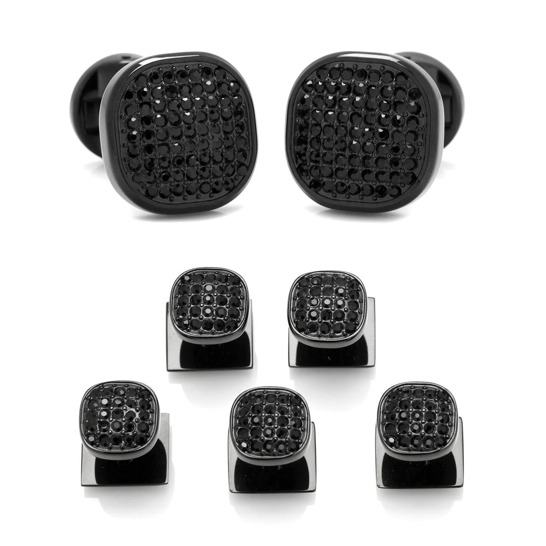 Black Stainless Steel Black Crystal Cufflink and 5-Stud Set by Cufflinks.com