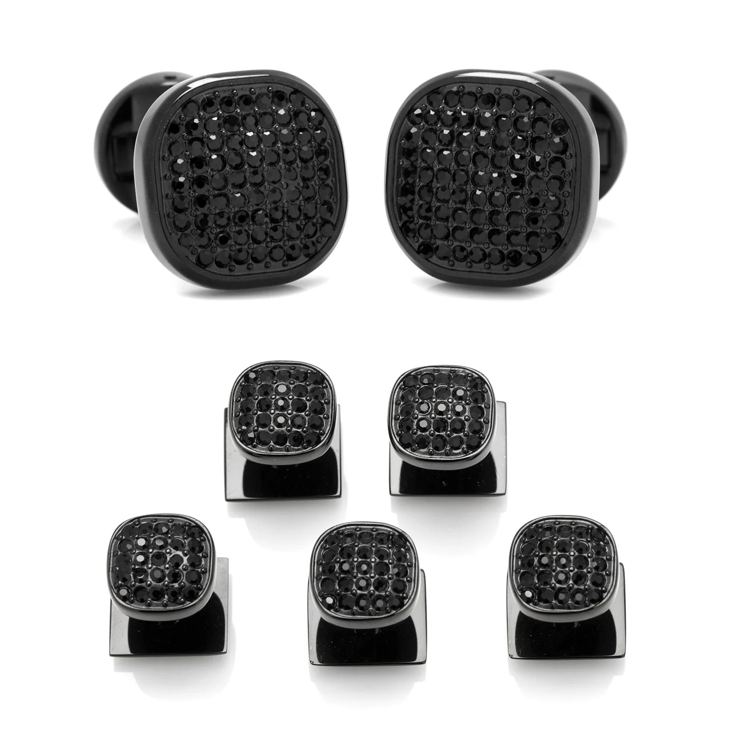 Black Stainless Steel Black Crystal Cufflink and 5-Stud Set by Cufflinks.com