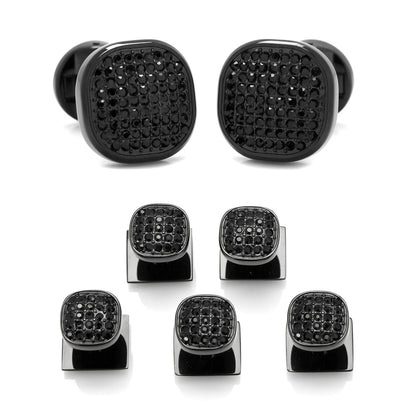 Black Stainless Steel Black Crystal Cufflink and 5-Stud Set by Cufflinks.com