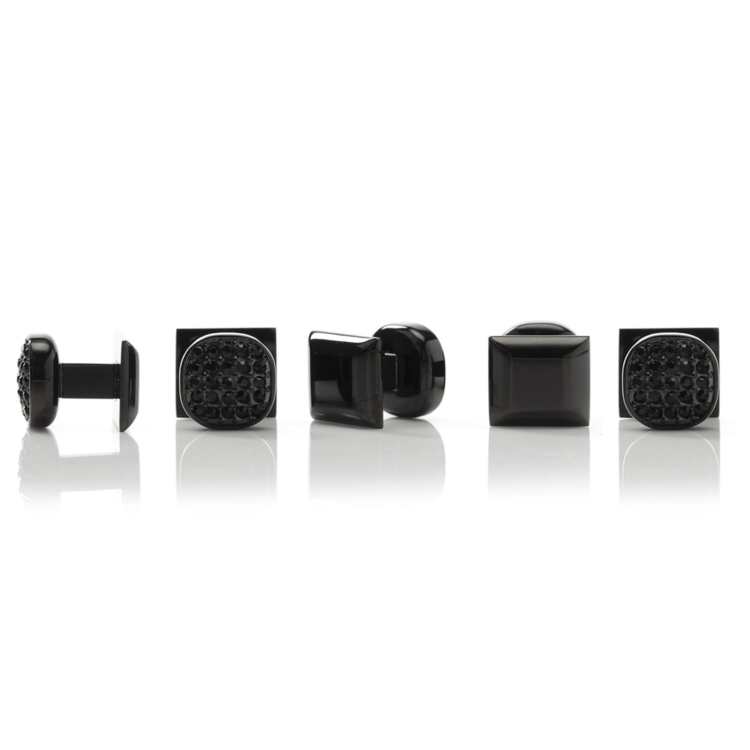 Black Stainless Steel Black Pave Crystal 5-Studs by Cufflinks.com