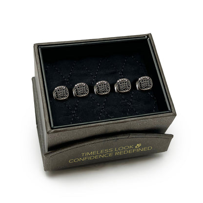 Black Stainless Steel Black Pave Crystal 5-Studs by Cufflinks.com