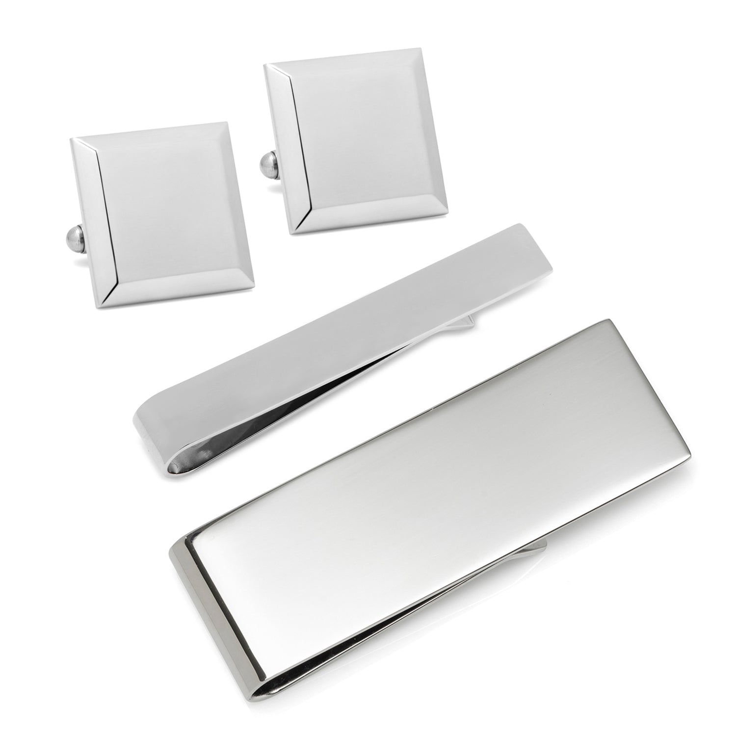 Engravable Beveled Square 3-Piece Gift Set by Cufflinks.com
