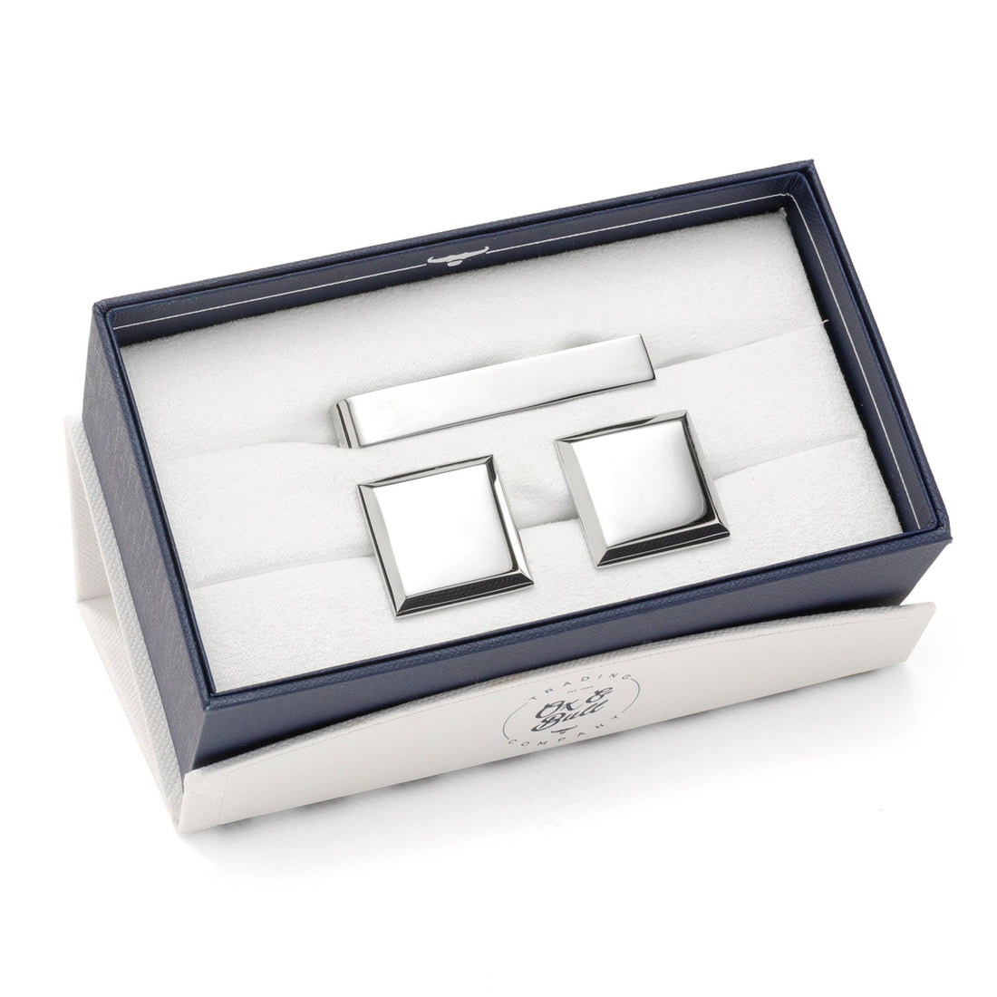 Stainless Steel Beveled Square Engravable Cufflinks and Tie Bar Gift Set by Cufflinks.com