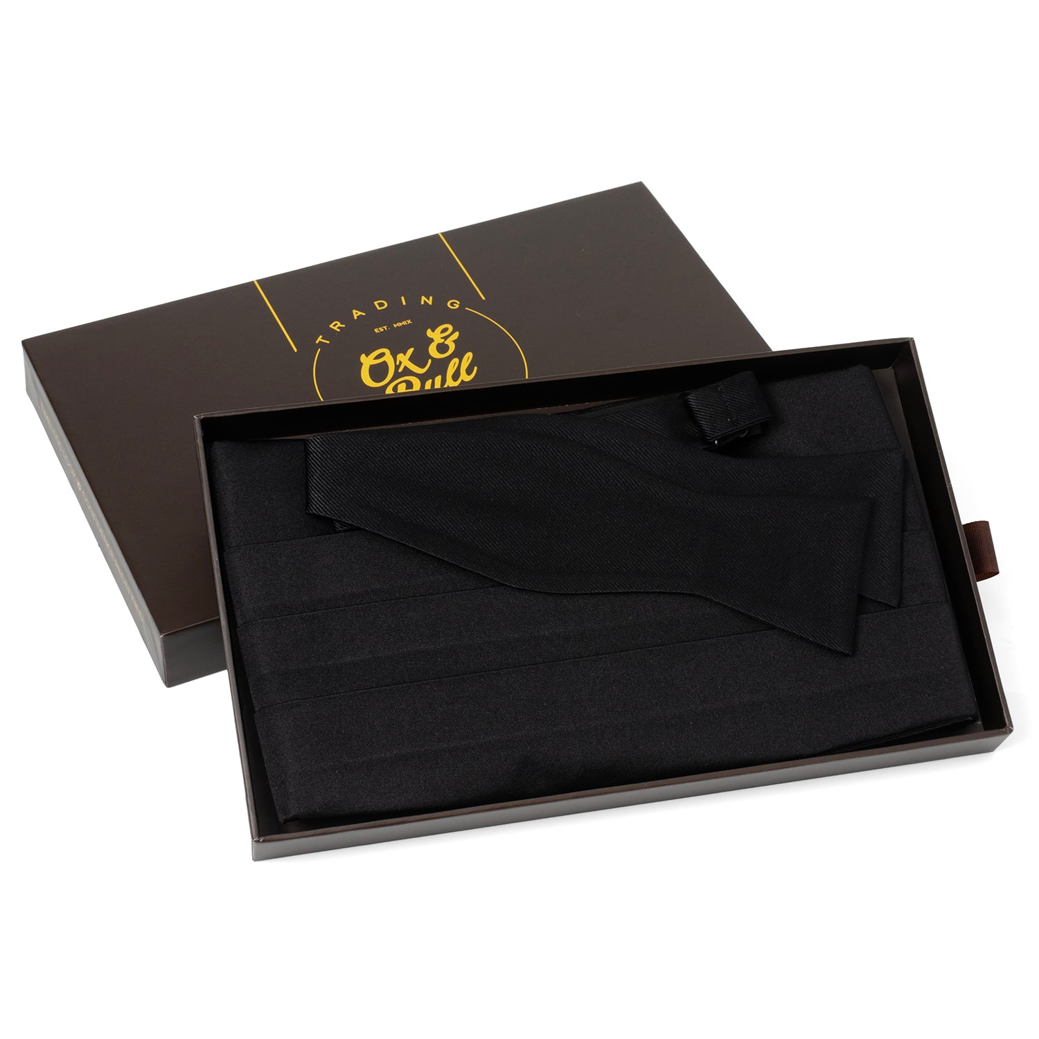 Black Silk Cummerbund and Bowtie Set by Cufflinks.com