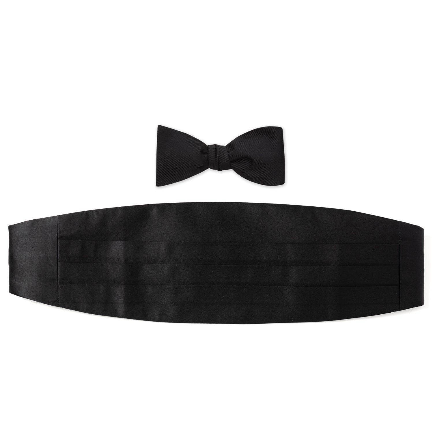 Black Silk Cummerbund and Bowtie Set by Cufflinks.com