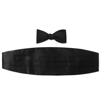 Black Silk Cummerbund and Bowtie Set by Cufflinks.com