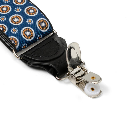 Blue Motif Patterned Convertible Suspenders by Cufflinks.com