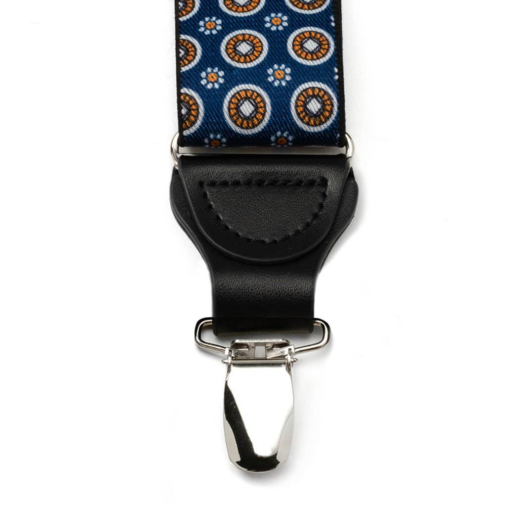 Blue Motif Patterned Convertible Suspenders by Cufflinks.com