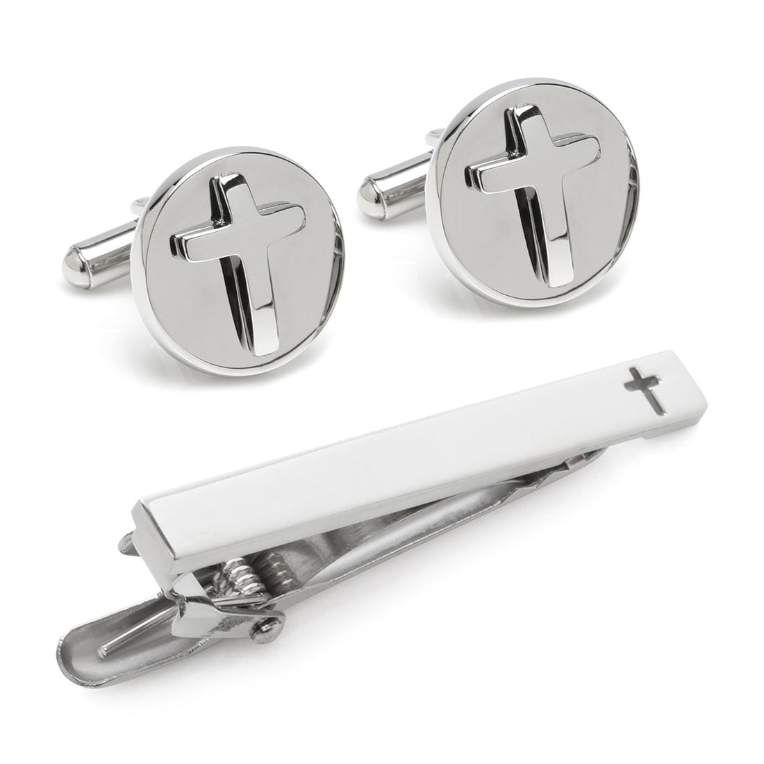 Cross Stainless Steel Cufflinks and Tie Clip Gift Set by Cufflinks.com