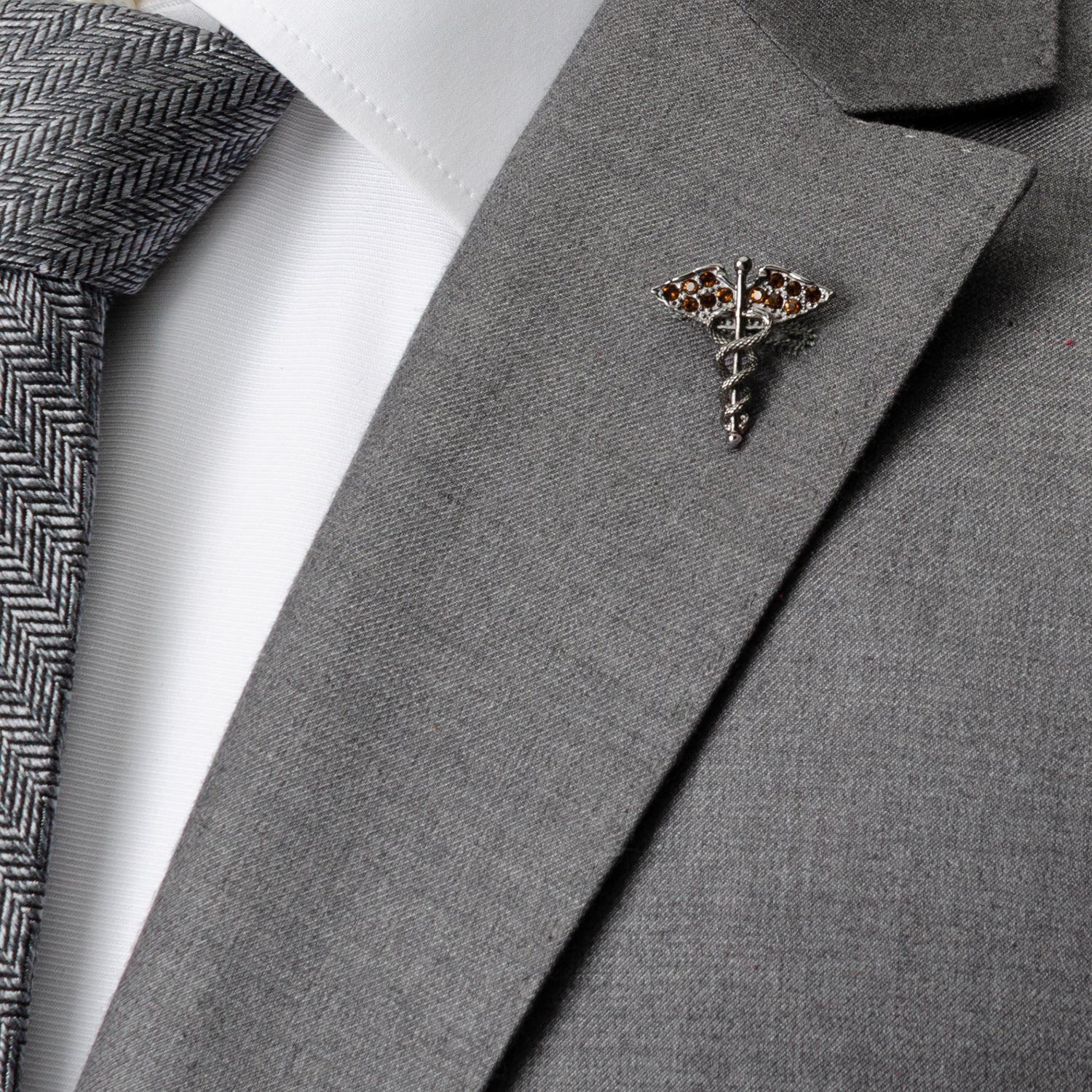 Caduceus Pave Gunmetal Lapel Pin by Cufflinks.com