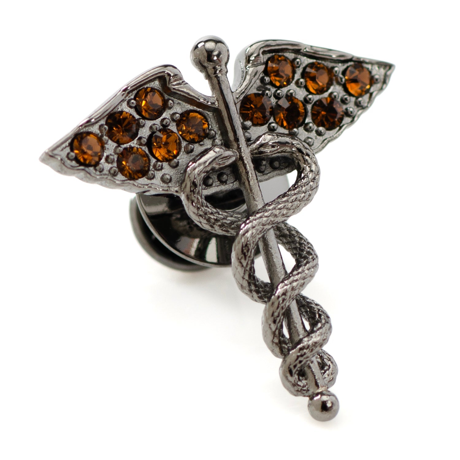 Caduceus Pave Gunmetal Lapel Pin by Cufflinks.com