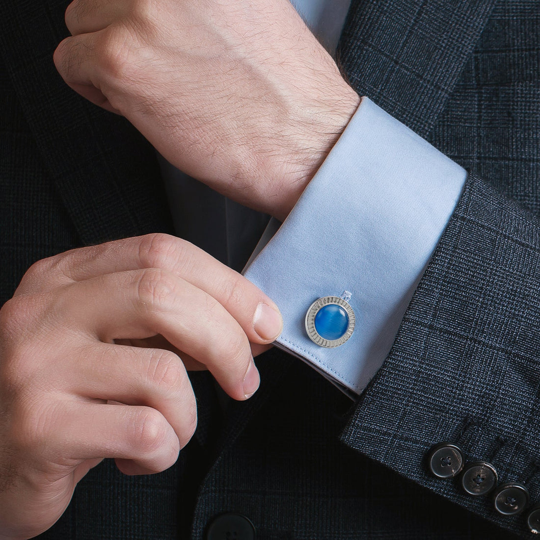 Radiant Blue Catseye Stainless Steel Cufflinks by Cufflinks.com