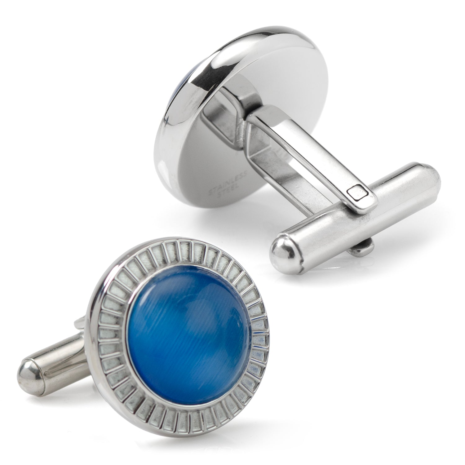 Radiant Blue Catseye Stainless Steel Cufflinks by Cufflinks.com