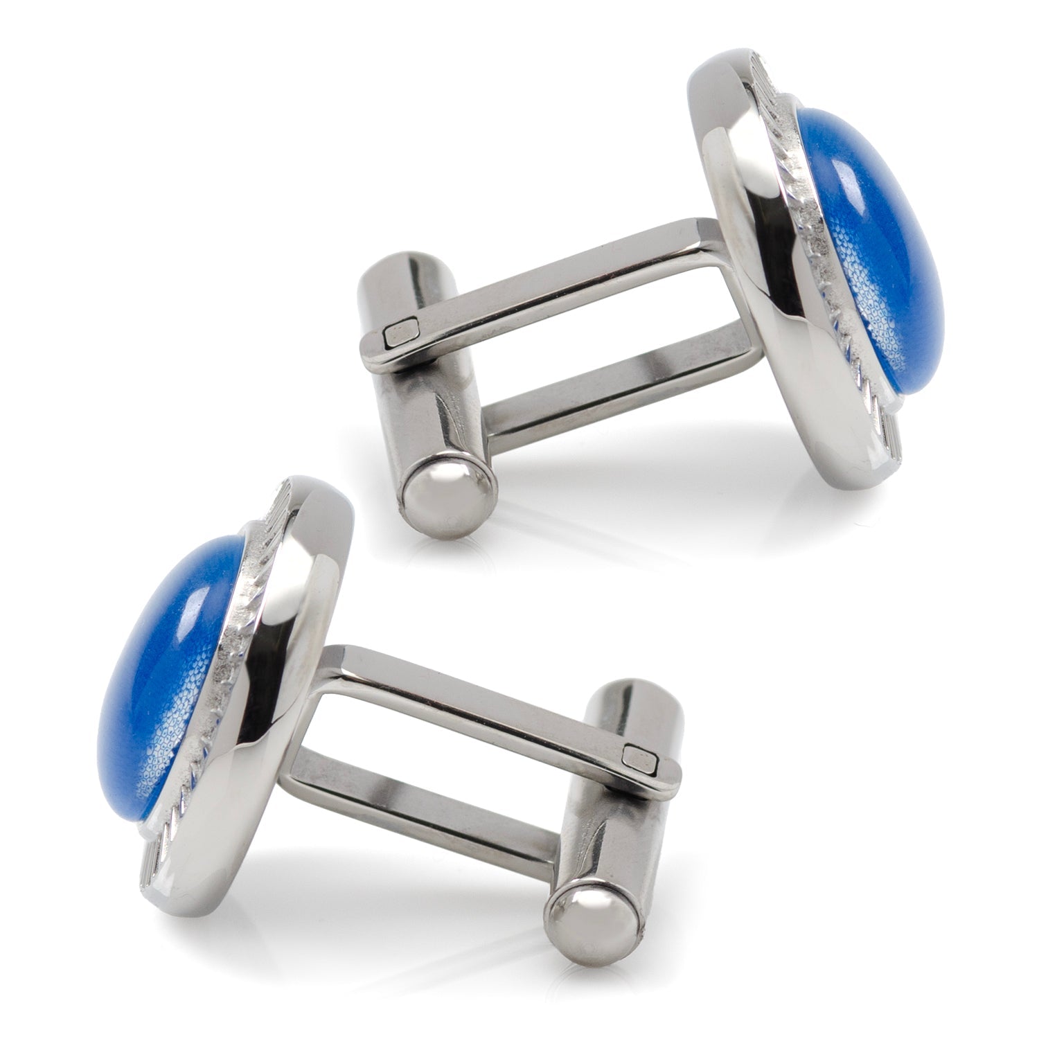Radiant Blue Catseye Stainless Steel Cufflinks by Cufflinks.com