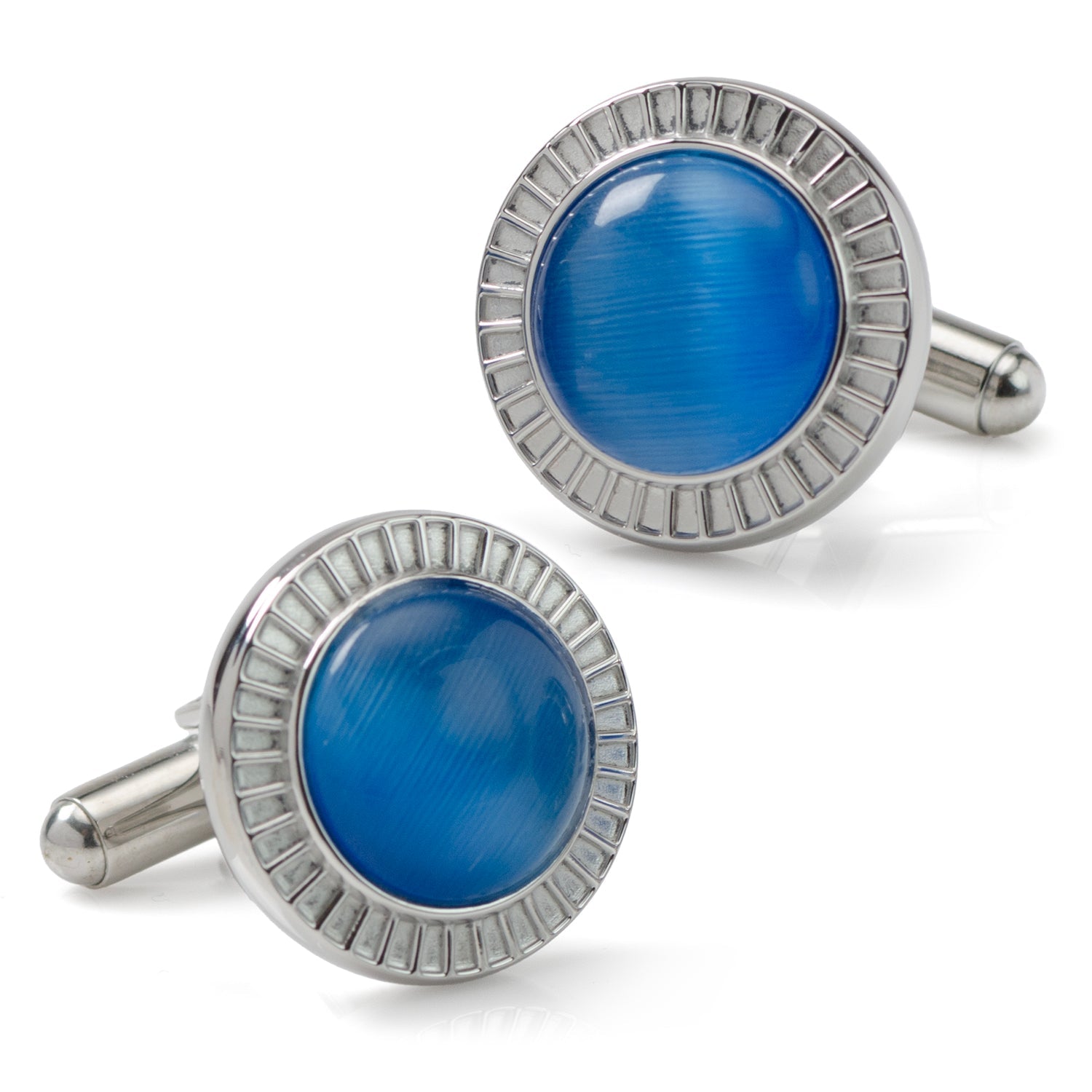 Radiant Blue Catseye Stainless Steel Cufflinks by Cufflinks.com