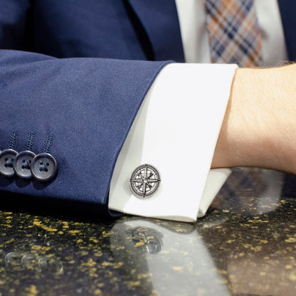 Antique Compass Stainless Steel Cufflinks by Cufflinks.com