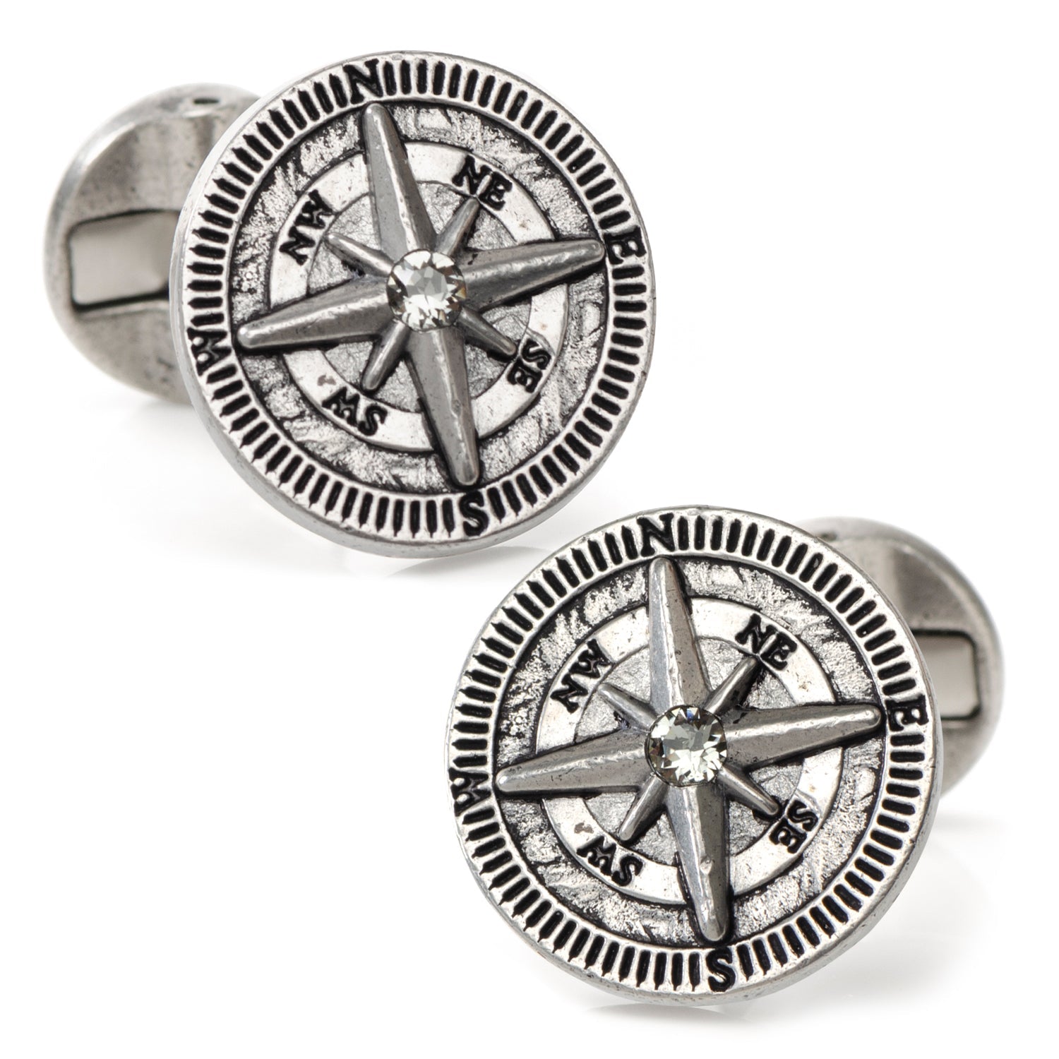 Antique Compass Stainless Steel Cufflinks by Cufflinks.com
