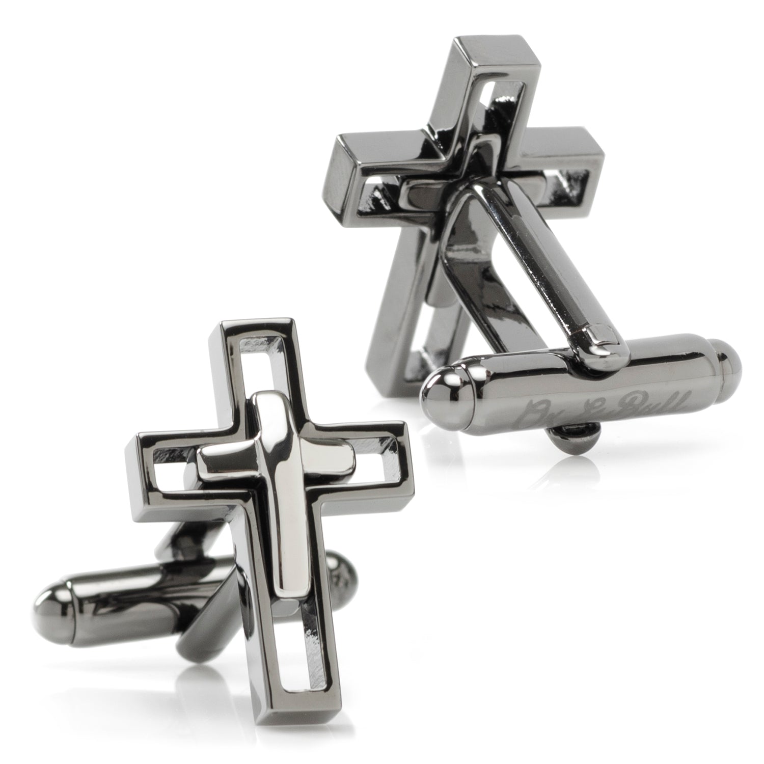 Gun Metal Cut Out Cross Cufflinks by Cufflinks.com