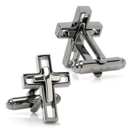 Gun Metal Cut Out Cross Cufflinks by Cufflinks.com