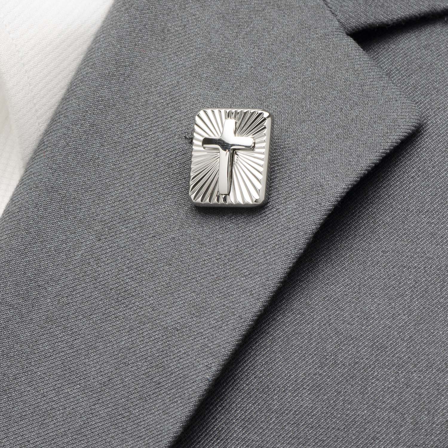 Stainless Steel Radiant Cross Lapel Pin by Cufflinks.com