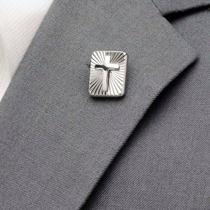 Stainless Steel Radiant Cross Lapel Pin by Cufflinks.com
