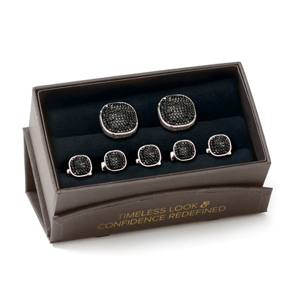 Stainless Steel Black Pave Crystal 5-Stud Set by Cufflinks.com