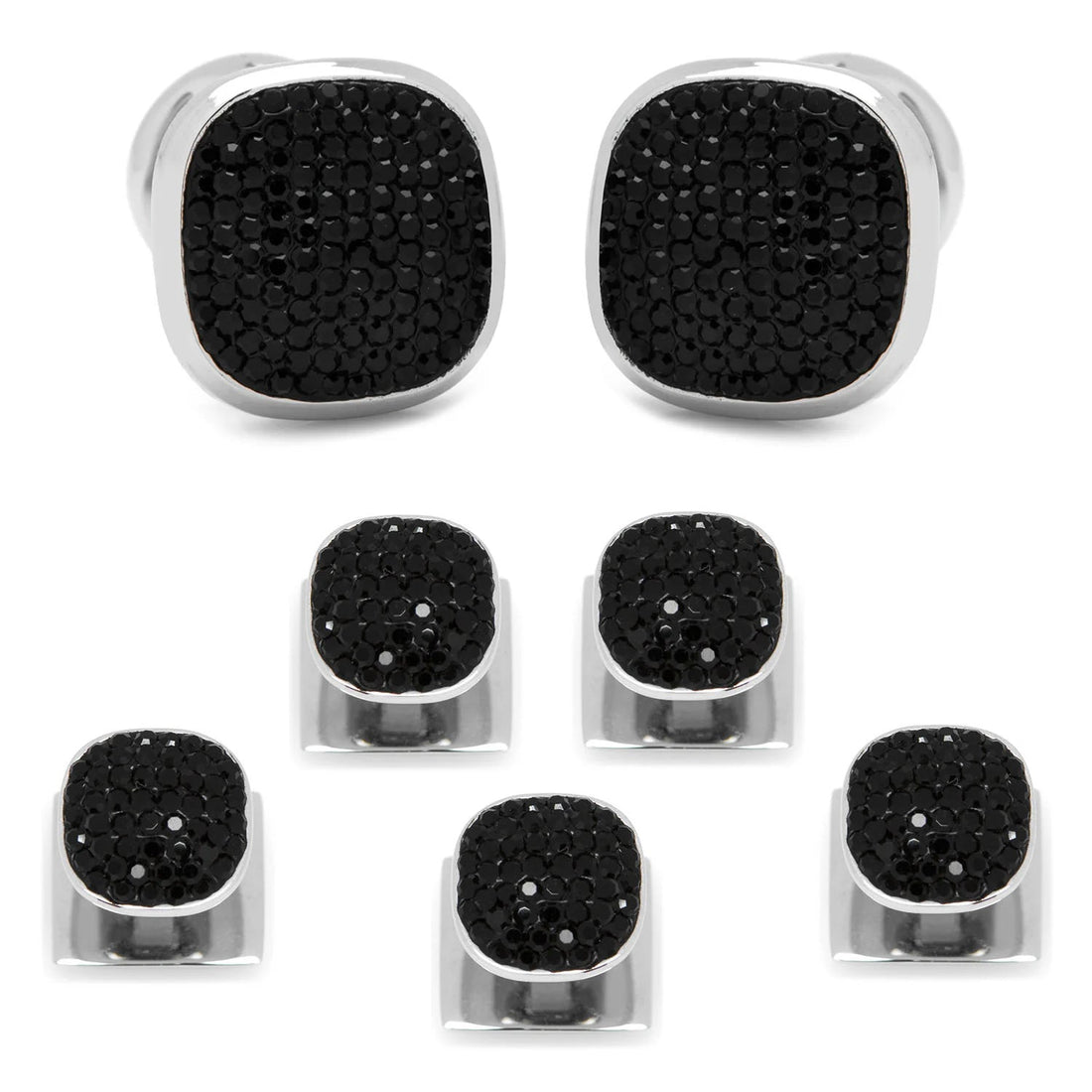 Stainless Steel Black Pave Crystal 5-Stud Set by Cufflinks.com