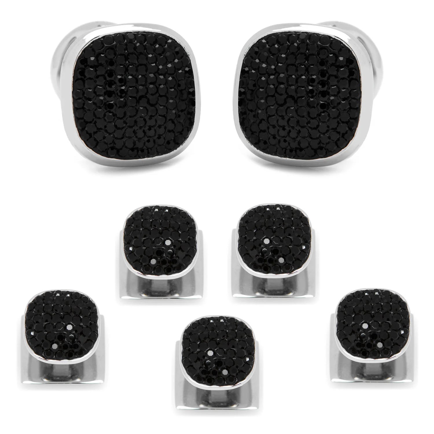 Stainless Steel Black Pave Crystal 5-Stud Set by Cufflinks.com