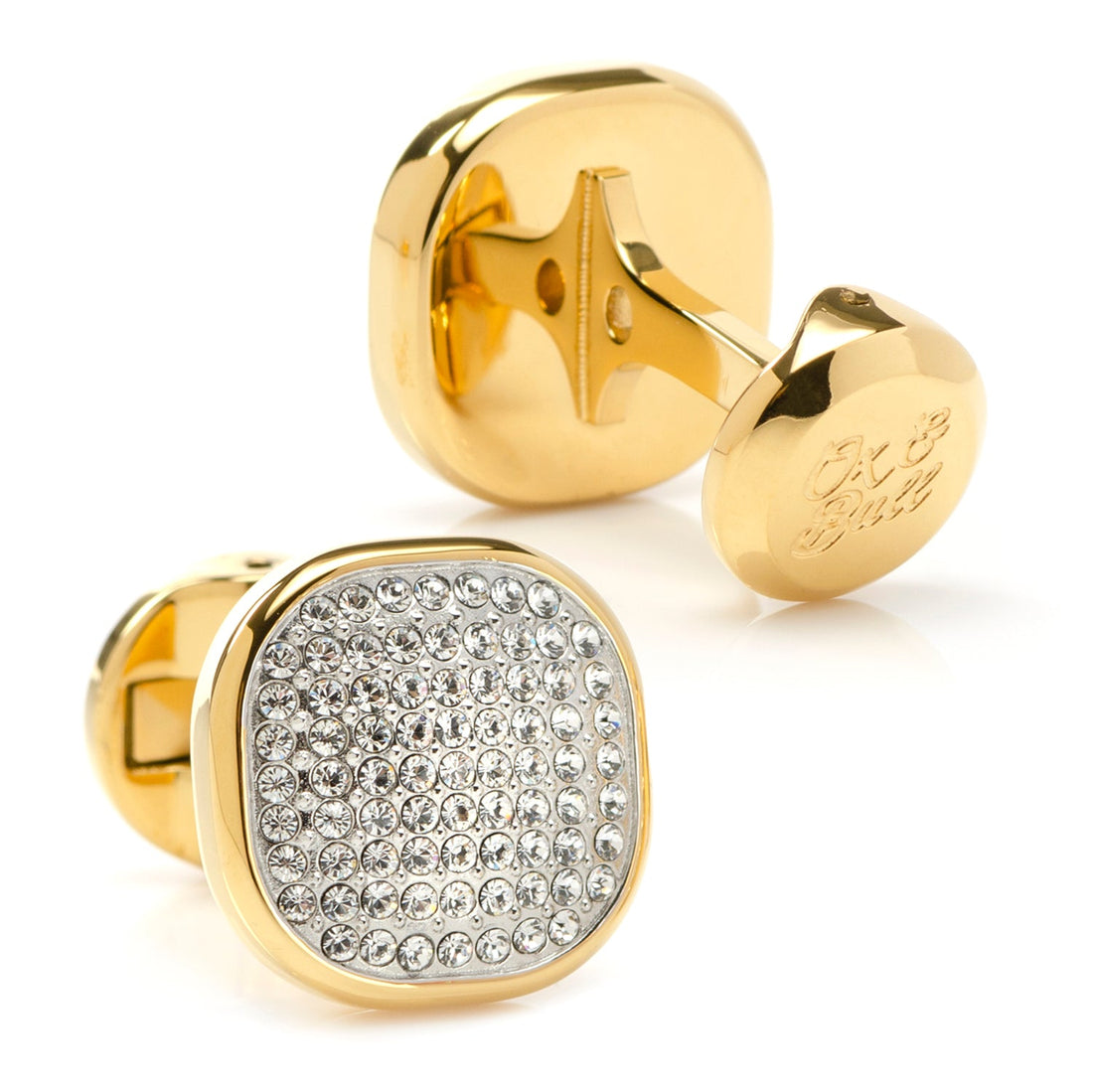 Stainless Steel Gold Plated White Pave Crystal Cufflinks by Cufflinks.com