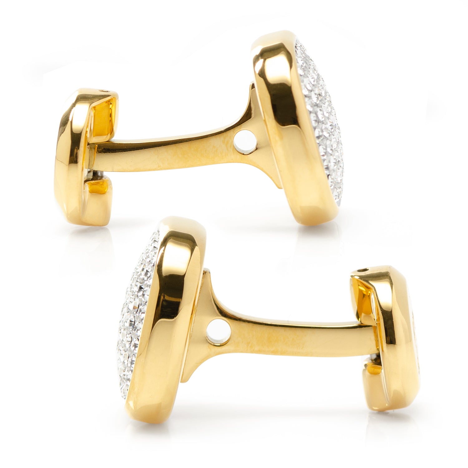Stainless Steel Gold Plated White Pave Crystal Cufflinks by Cufflinks.com