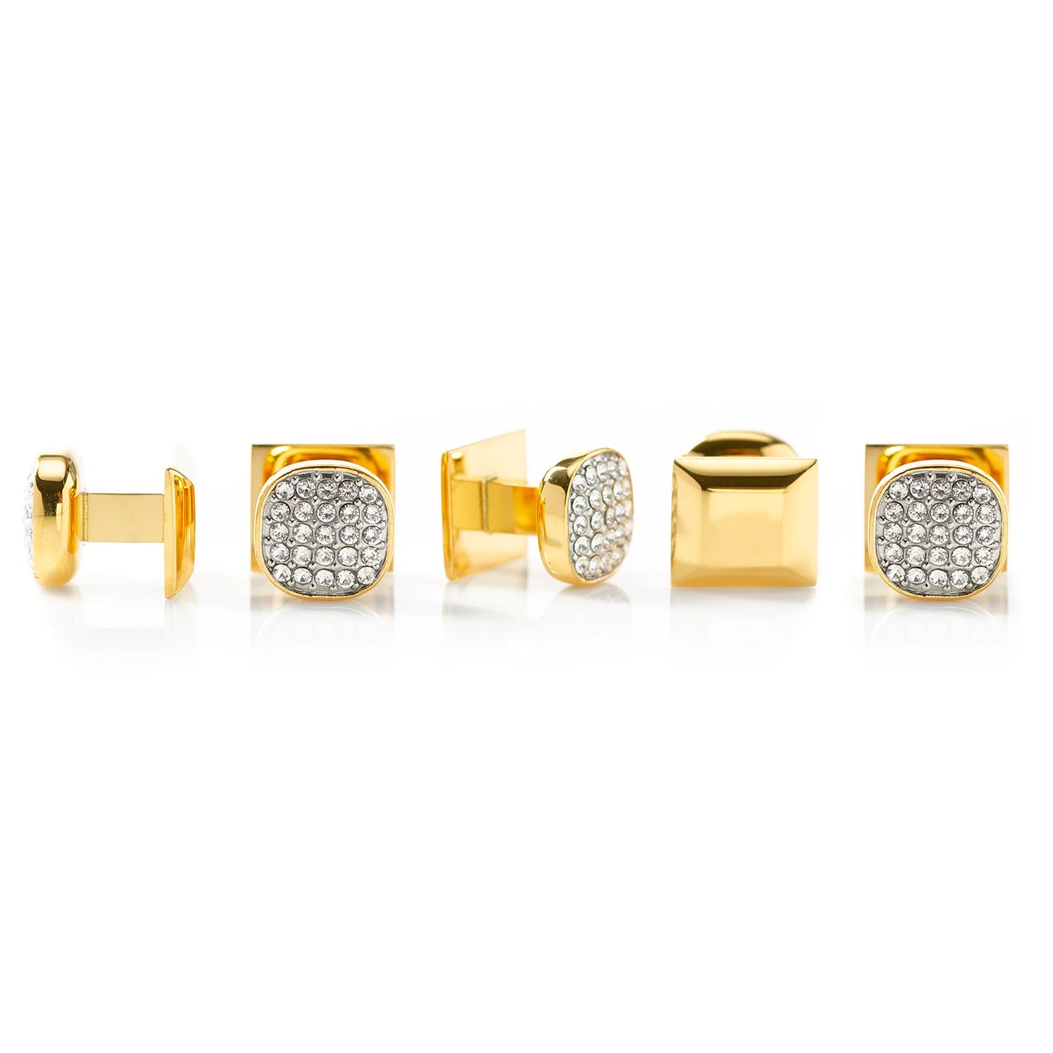 Gold Stainless Steel White Pave Crystal 5-Stud Set by Cufflinks.com