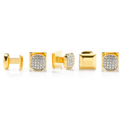 Gold Stainless Steel White Pave Crystal 5-Stud Set by Cufflinks.com