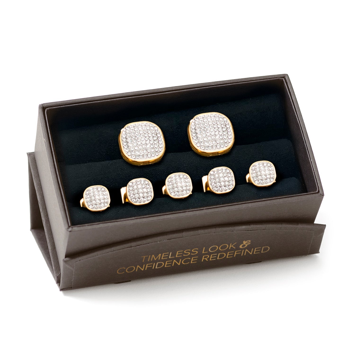 Gold Stainless Steel White Pave Crystal 5-Stud Set by Cufflinks.com