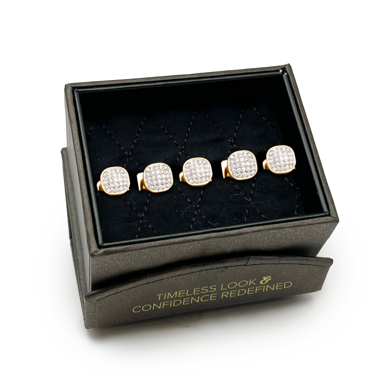 Stainless Steel Gold Plated White Pave Crystal 5-Studs by Cufflinks.com