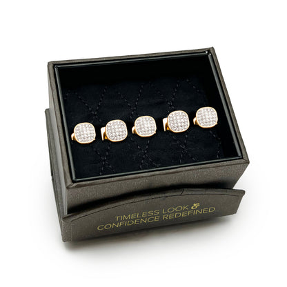 Stainless Steel Gold Plated White Pave Crystal 5-Studs by Cufflinks.com