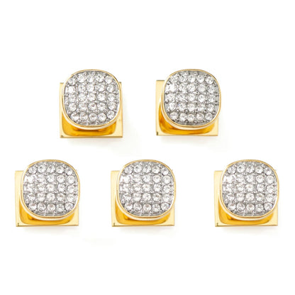 Stainless Steel Gold Plated White Pave Crystal 5-Studs by Cufflinks.com