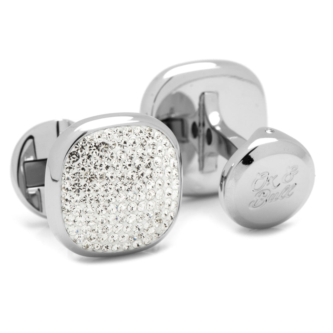 Stainless Steel White Pave Crystal Cufflinks by Cufflinks.com