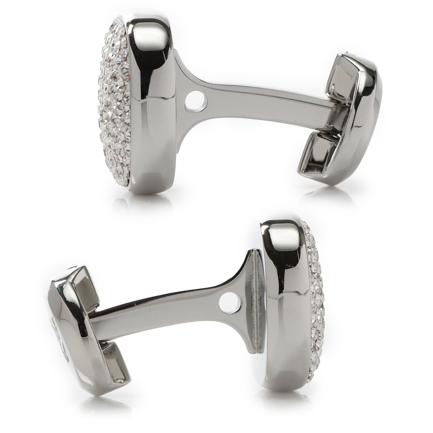Stainless Steel White Pave Crystal Cufflinks by Cufflinks.com