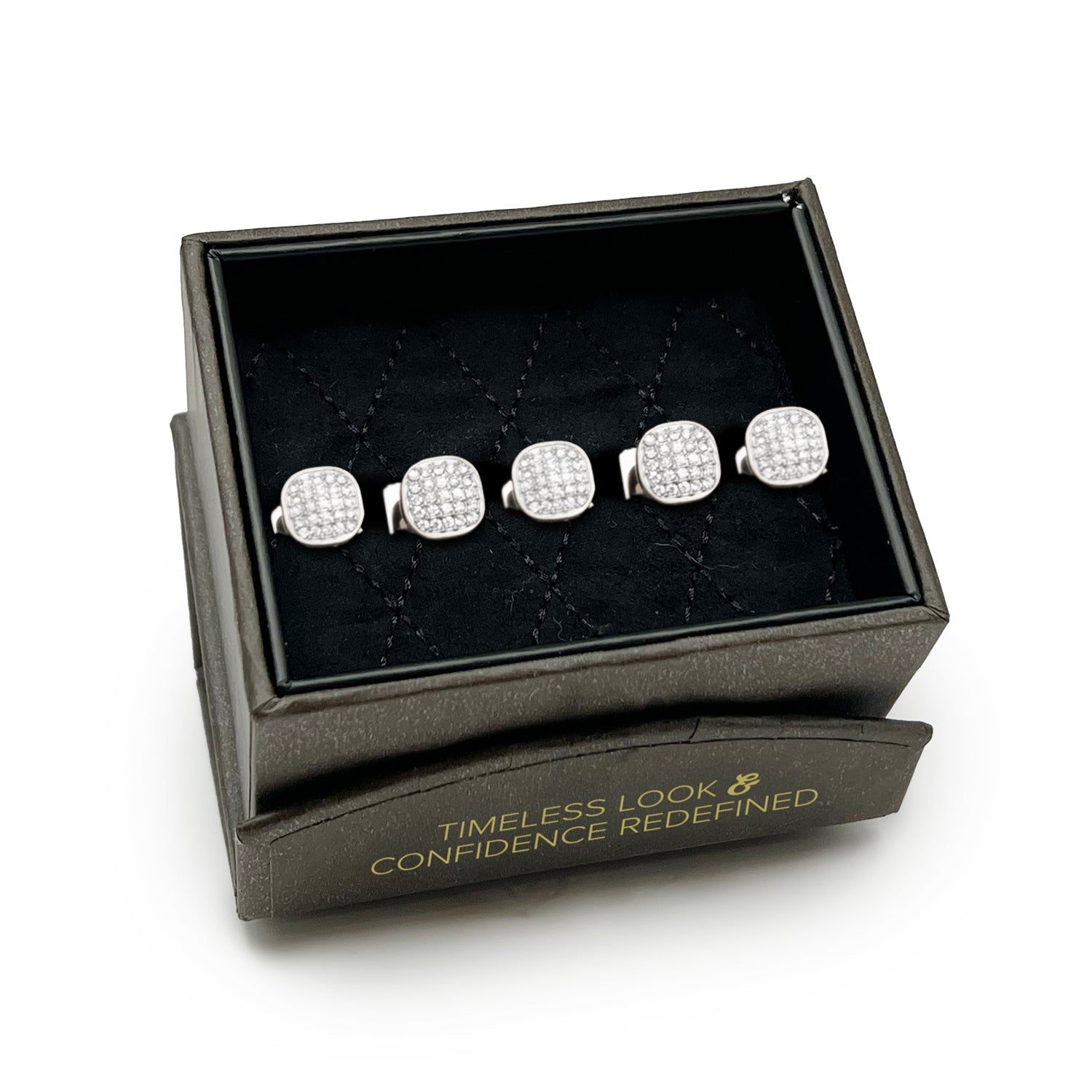 Stainless Steel White Pave Crystal 5-Studs by Cufflinks.com