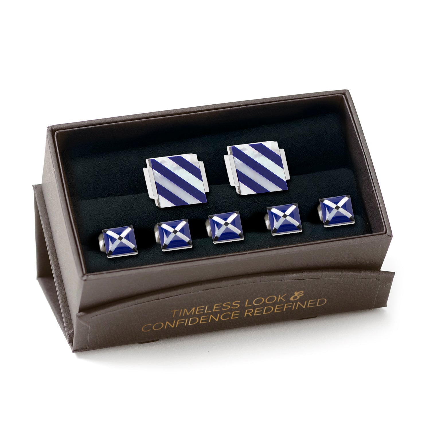 Mother of Pearl Floating and Diamond 5-Stud Set by Cufflinks.com