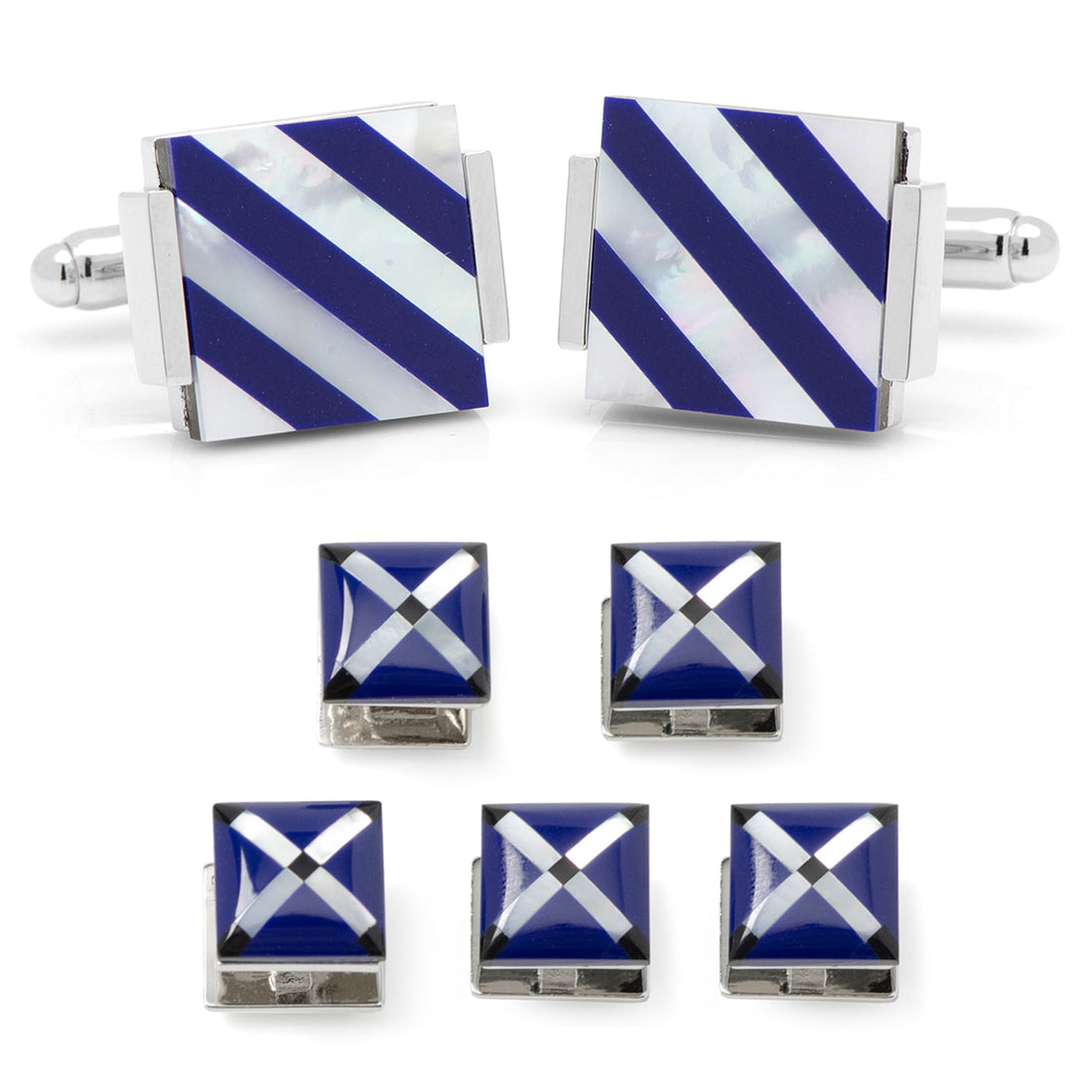 Mother of Pearl Floating and Diamond 5-Stud Set by Cufflinks.com