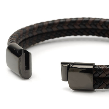 Black and Brown Braided Leather Bracelet with Gunmetal Stainless Steel Magnetic Clasp by Cufflinks.com