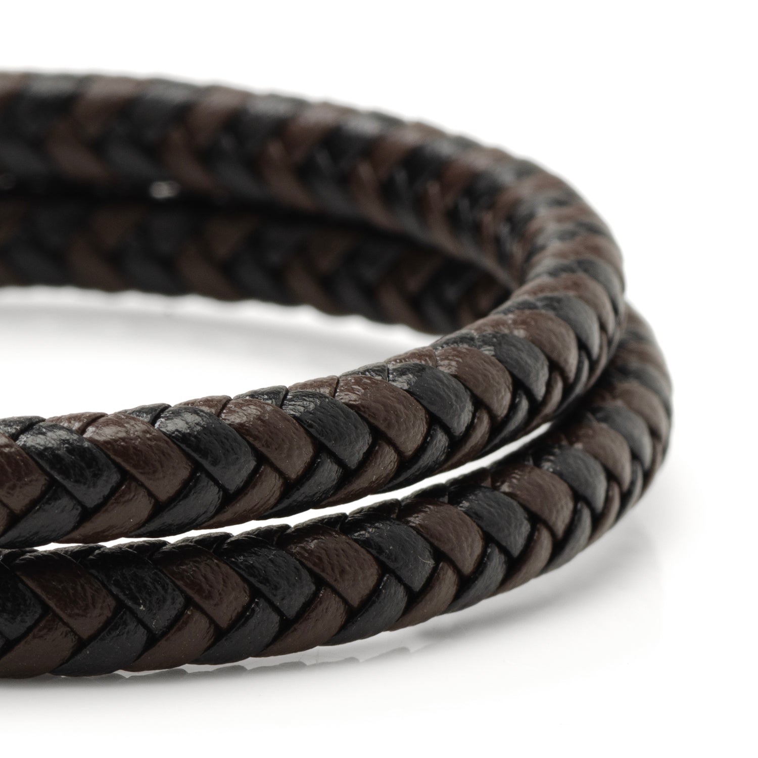 Black and Brown Braided Leather Bracelet with Gunmetal Stainless Steel Magnetic Clasp by Cufflinks.com