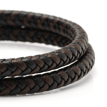 Black and Brown Braided Leather Bracelet with Gunmetal Stainless Steel Magnetic Clasp by Cufflinks.com