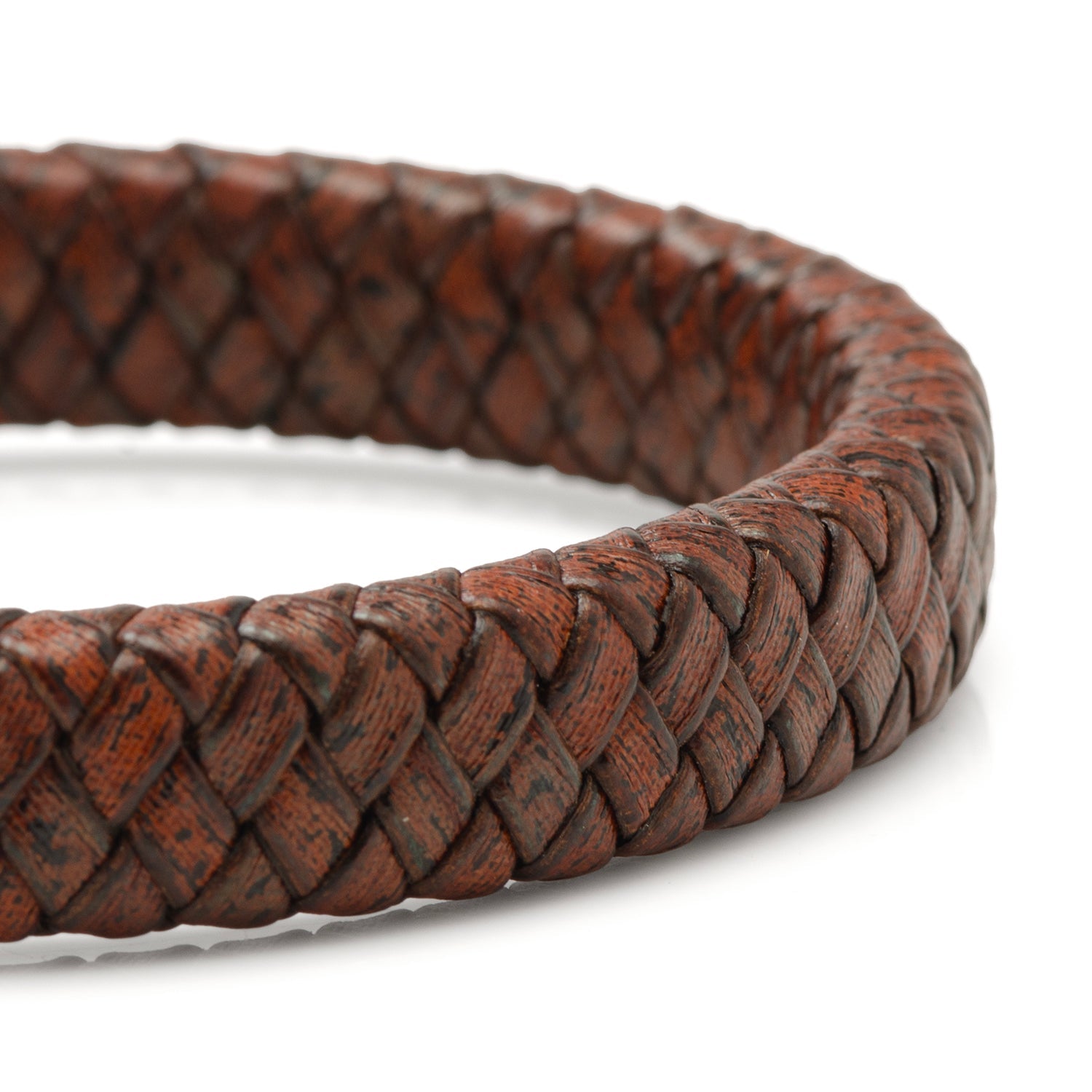Red Brown Braided Leather Bracelet with Gunmetal Stainless Steel Magnetic Clasp by Cufflinks.com