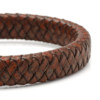 Red Brown Braided Leather Bracelet with Gunmetal Stainless Steel Magnetic Clasp by Cufflinks.com