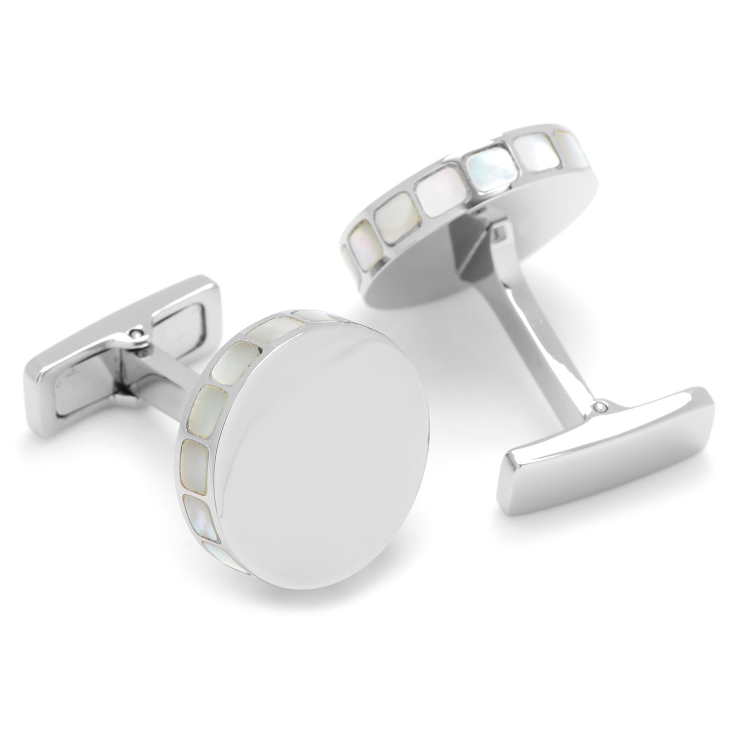 Stainless Steel Mother of Pearl Mosaic Engravable Cufflinks by Cufflinks.com