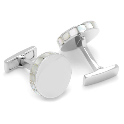 Stainless Steel Mother of Pearl Mosaic Engravable Cufflinks by Cufflinks.com
