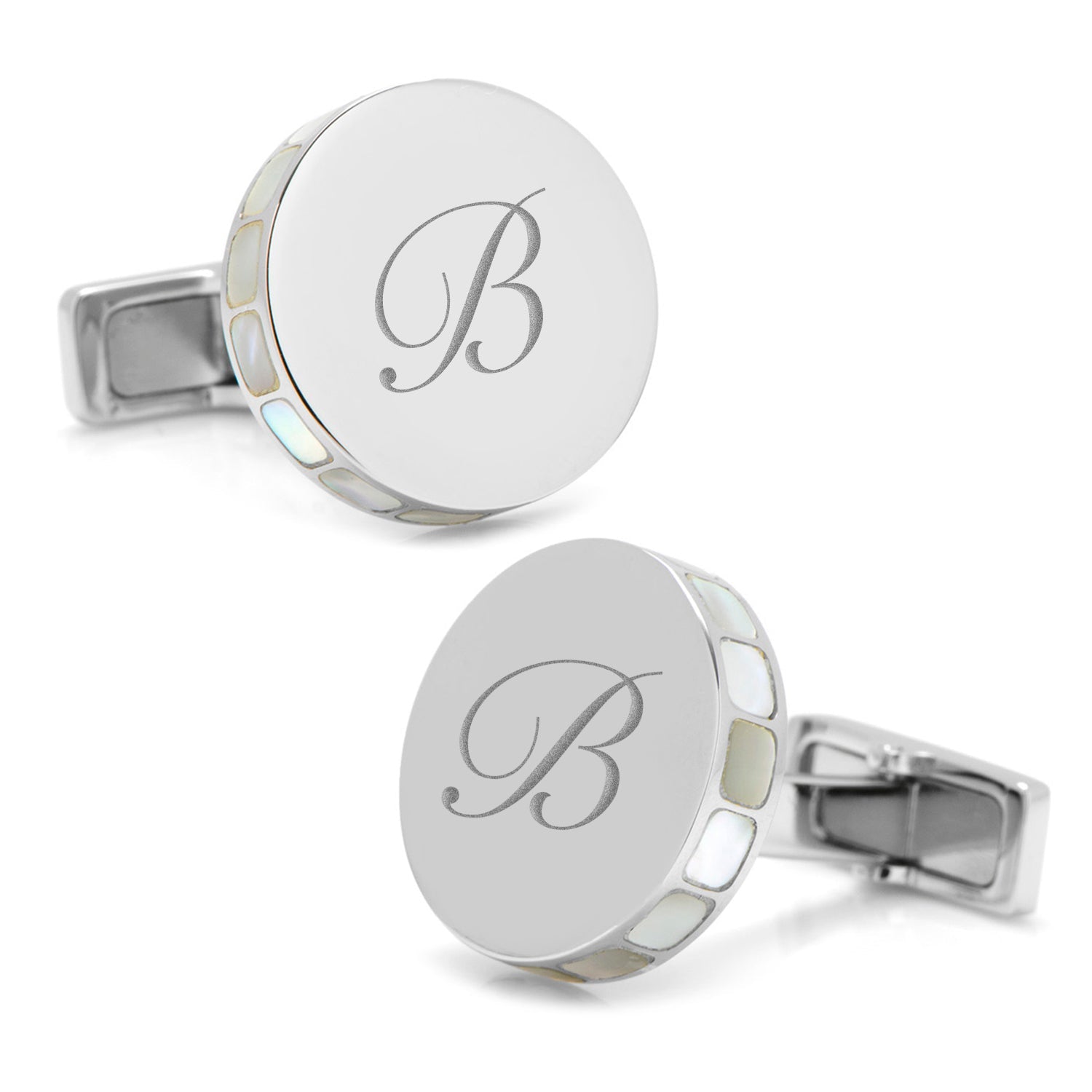 Stainless Steel Mother of Pearl Mosaic Engravable Cufflinks by Cufflinks.com