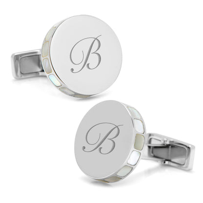 Stainless Steel Mother of Pearl Mosaic Engravable Cufflinks by Cufflinks.com